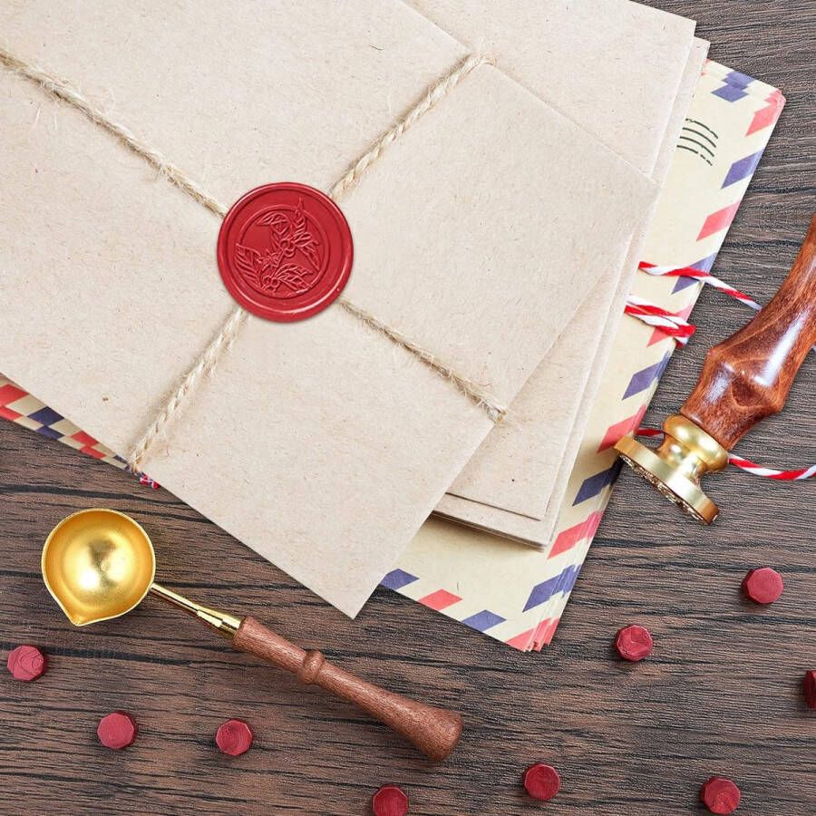 100 stuks zegellak kralen 5 kleuren opties voor wax zegel stempel achthoek wax zegel kit met 1 PC houten handvat wax smeltlepel perfect voor uitnodigingen kaarten enveloppen wijn pakketten verpakking