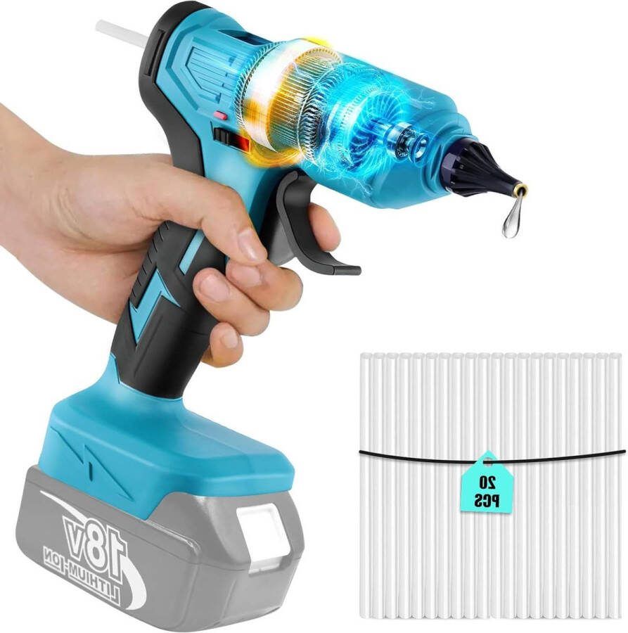 100 W Max. 260 °C Snel Voorverwarmen Lijmpistool met Accu 20 Stuks 11 mm Lijmsticks Doe-het-zelf Handwerk Thuisreparatie