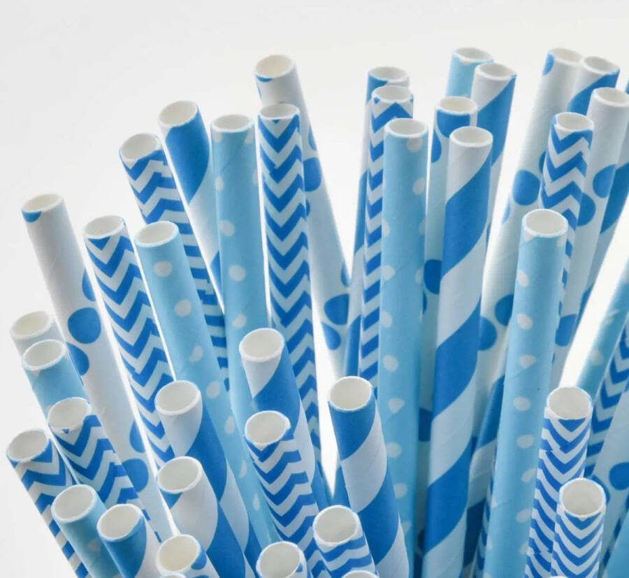 100 x papieren rietjes 100% composteerbaar blauw Kartonnen Drinkrietjes