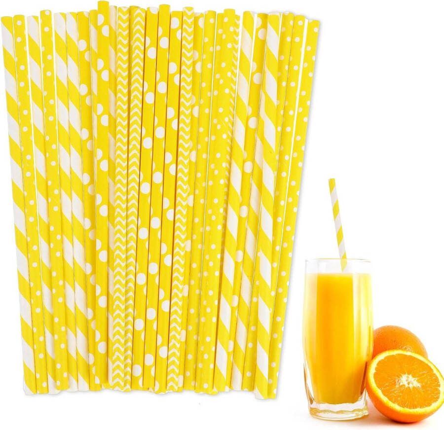 100 x papieren rietjes 100% composteerbaar geel Kartonnen Drinkrietjes