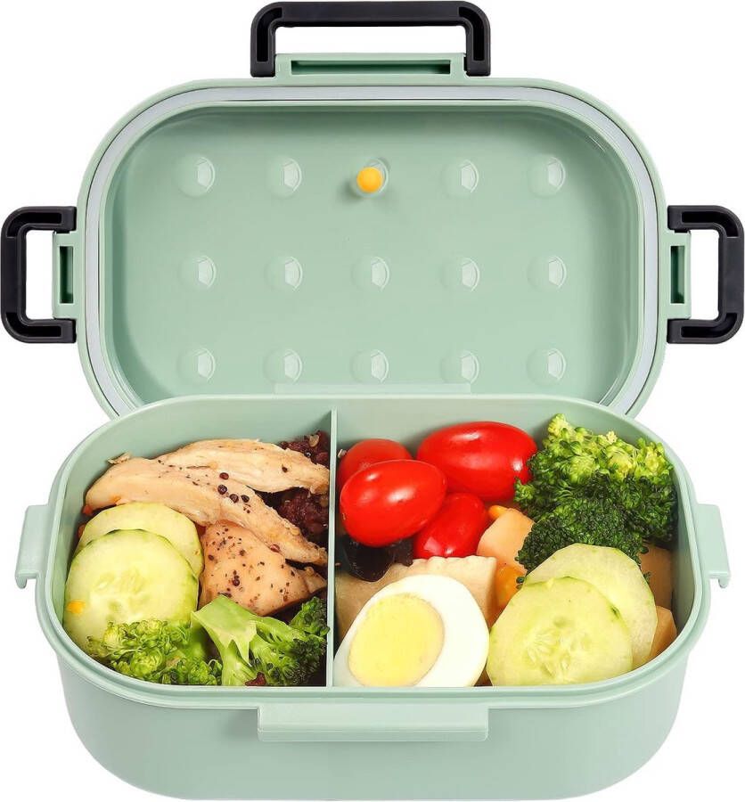 1000 ml Bento Box lekvrije broodtrommel voor kinderen en volwassenen lunchbox met vakken lekvrije broodtrommel (groen)