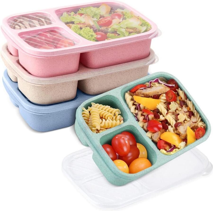1000 ml Lunch Box Adult Bento Box Salad Bowl Biodegradable Leakproof Reusable Microwave for School Work Picnic Travel Salad Box 4 Pack