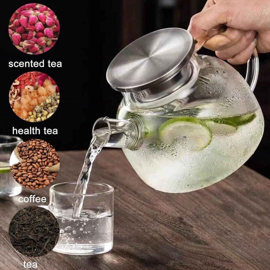 1000 ml theepot glas met houten deksel