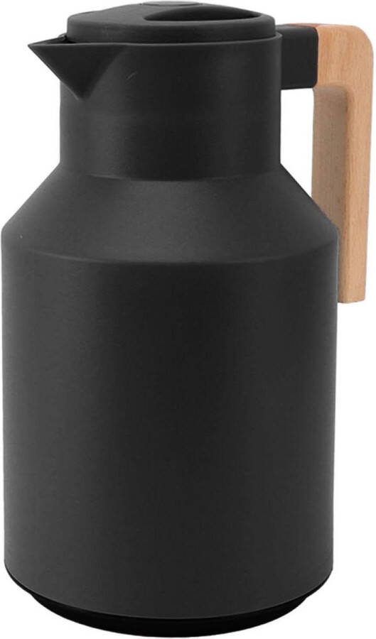 1000 ml zwart glazen dubbelwandige vacuüm thermoskan met houten handvat Europese thermotheepot voor thee sappen koffie