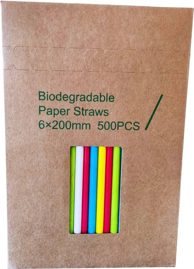 1000 stuks 5 kleuren papieren rietjes 6mm x 200mm (FSC) 5 colour mix paper straws 100% composteerbaar cocktails longdrinks