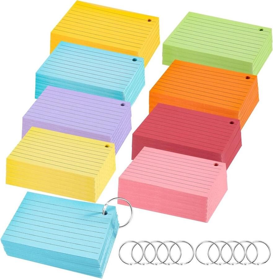 1000 vellen gelinieerde indexkaarten A7 150 g m² woordenschat flashcards voor school en kantoor 8 kleuren