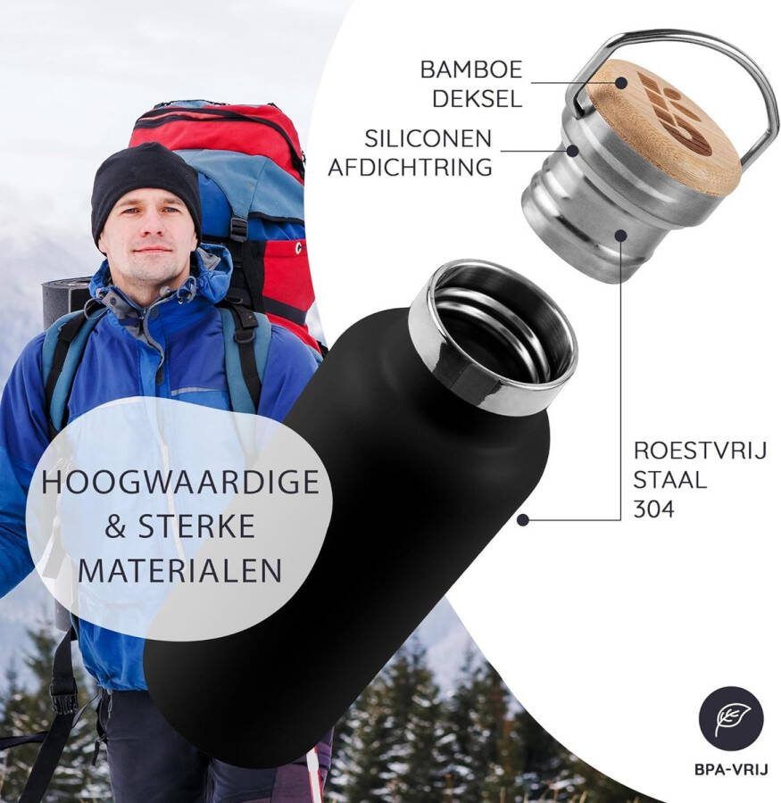 1000ml Roestvrijstalen Thermosfles Milieuvriendelijke Herbruikbare Fles Dubbelwandige Waterfles 1000ml Metalen Drinkfles – Inktzwart