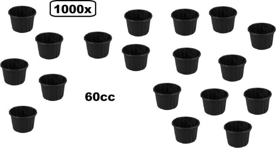 1000x Bio sausbakje souffle zwart 60cc papier composteerbaar saus mayonaise ketchup mosterd bakje eten food