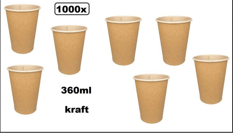 1000x Koffiebeker Mega karton bruin 360ml Koffie thee chocomel soep drank water beker karton