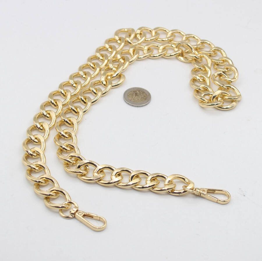 ACCESSOIRES LEDUC 100CM Lange KETTING met 2 MUSKETONHAKEN LOBSTERS (1 Ring is 19MM Lang-en 7MM Breed) Accessoire voor Tassen Zakken Schoudertasketting Handtas enz. Kleur GOUD Zware XL KETTING