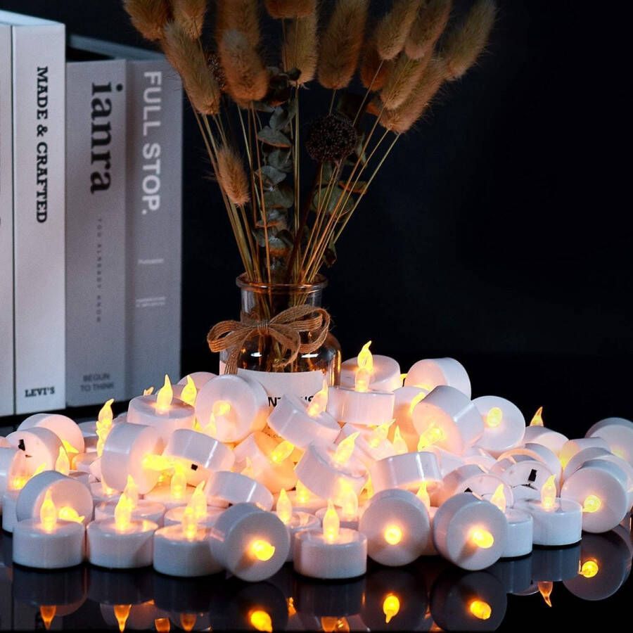 100LED-kaarsen LED-vlamloze thealights flikkeren theelichtjes batterijen CR2032 [batterijen inbegrepen]