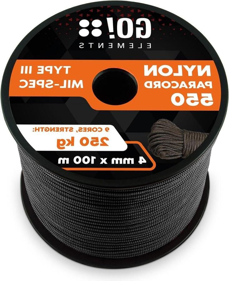 100m Paracord 550 Type III touw scheurvast nylon waslijnkoord & paracordarmbanden 4mm Max. 250kg Zwart