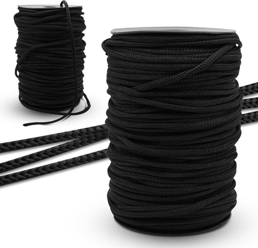100m zwarte polyester koordspoel 6 mm diameter duurzaam paracord voor veters sportschoenen tennisrugzakken armbanden