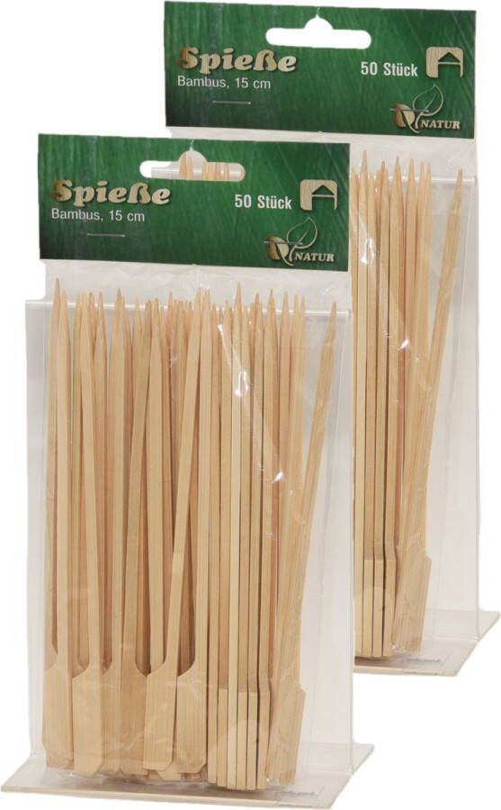 100x Bamboe houten sate prikkers spiezen 15 cm Hapjes barbecue grill sate stokjes