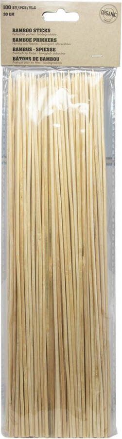 100x Bamboe houten sate prikkers spiezen 30 cm Vleespennen BBQ spiezen Cocktail prikkers