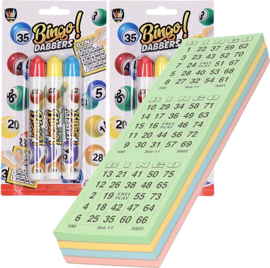 Merkloos Sans marque 100x Bingokaarten nummers 1-75 inclusief 6x bingostiften blauw geel rood