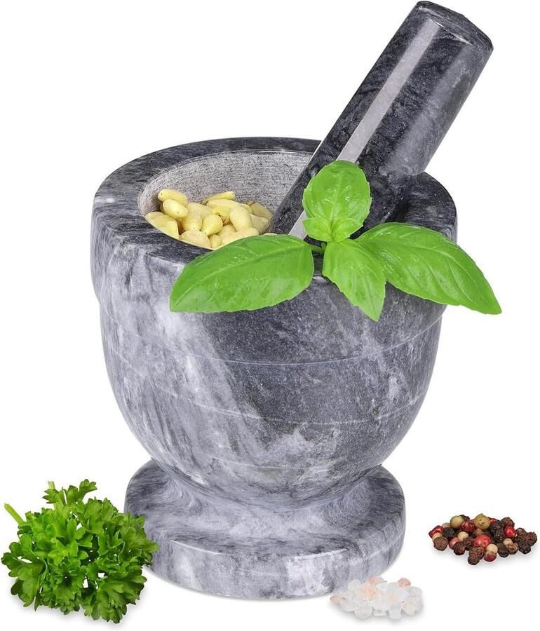 105 cm marmeren vijzel met stamper kruiden en specerijen pesto dips en sauzen grijs