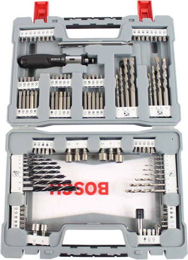 105-delig bits boren premium X-Line set betonboor tegelboor universeelhouder dieptestop ratelschroevendraaier titaan-nitride-laag stabiele koffer accessoires boor
