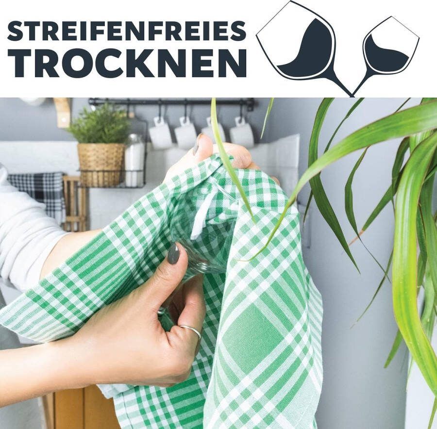 10er-Set Premium Geruite Theedoeken 100% Katoen OEKO TEX Standaard 100-50x70 cm & Hanger Keukenhanddoeken Pluisvrij & Modern Vintage Keukenhanddoeken (groen)