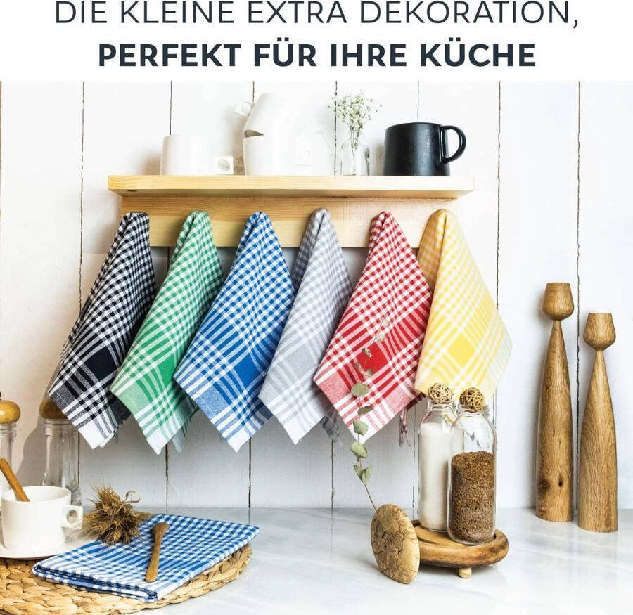 10er-Set Premium Geruite Theedoeken 100% Katoen OEKO TEX Standaard 100-50x70 cm & Hanger Keukenhanddoeken Pluisvrij & Modern Vintage Keukenhanddoeken (veelkleurig)