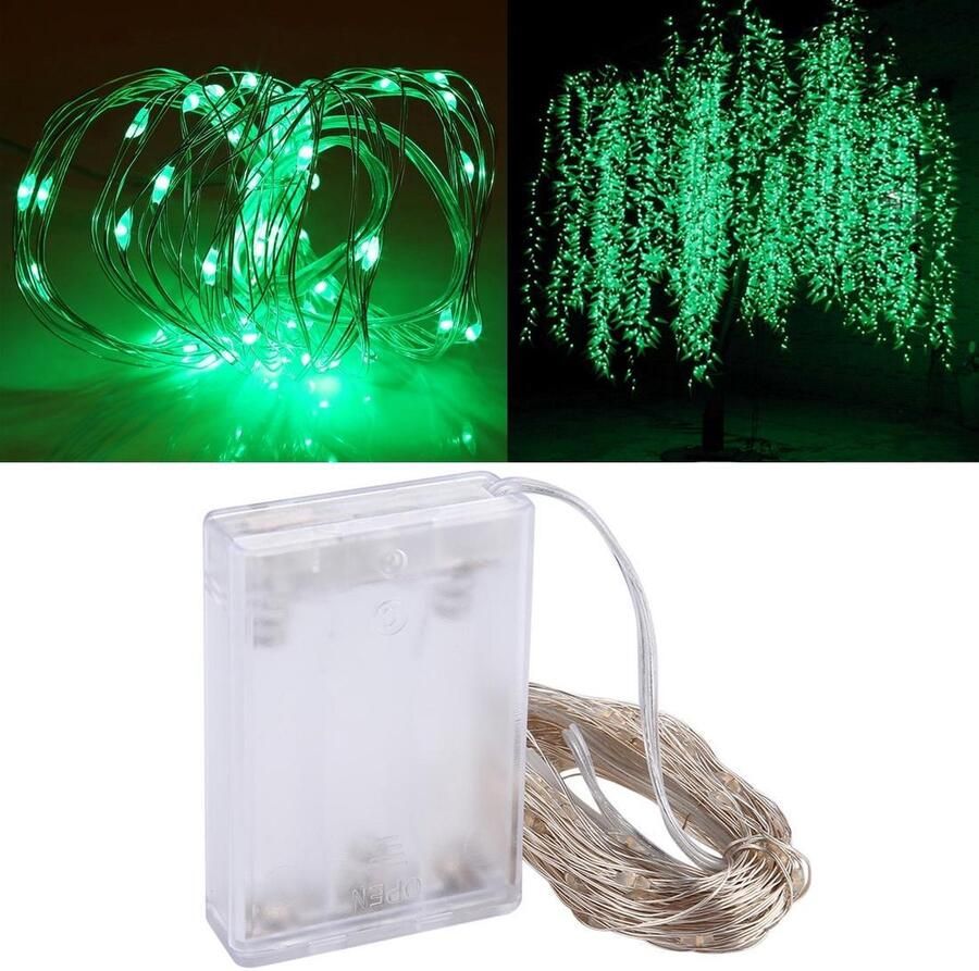 10m IP65 waterdicht zilver draad lichtslinger 100 LEDs SMD 06033 x AA batterijen vak Fairy lamp decoratief licht DC 5V (groen licht)