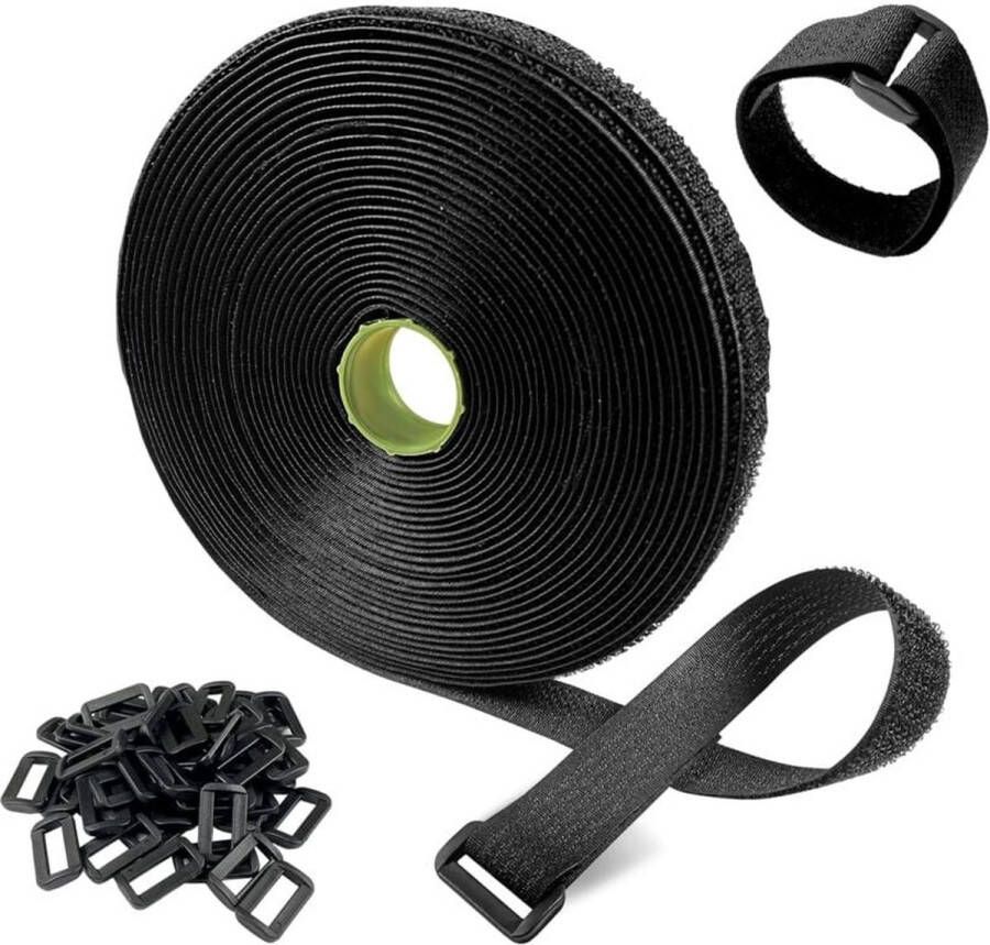10M nylon kabelbinders gratis op lengte gesneden met 50 lussen herbruikbaar 1 breed voor het organiseren van kabels pijpen touwen zwart
