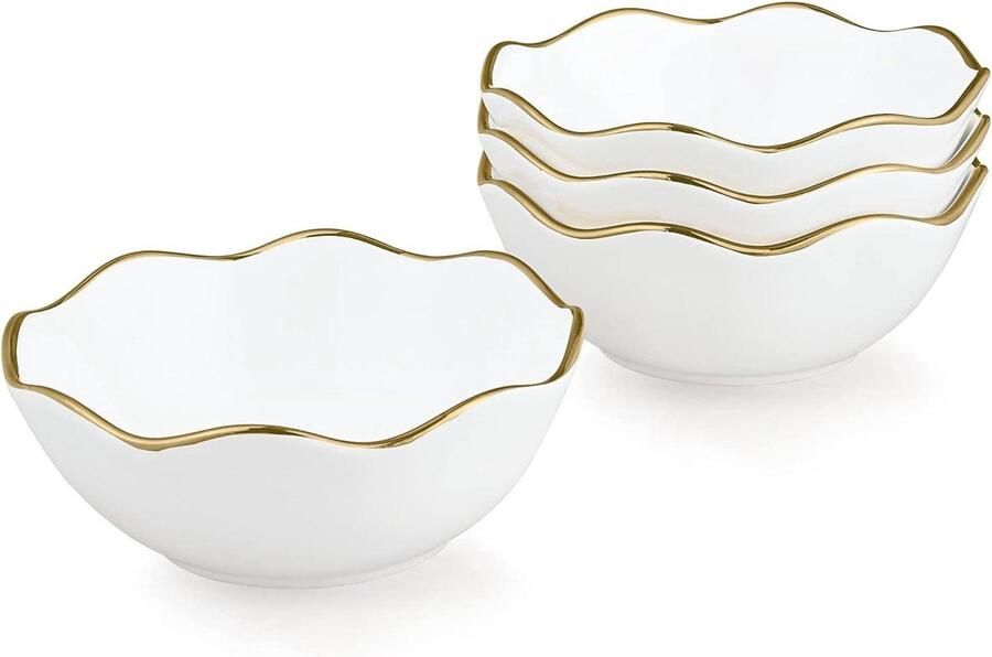 Witte keramische soepkommen set van 4 porseleinen ontbijtgranen Chinese rijstkommen met gouden rand luxe servies