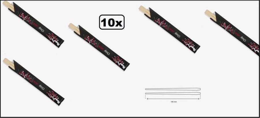 10x Chopsticks Eetstokjes 21cm in zwart hoesje sushi chop sticks eet stokje chinees japan indisch festival food thema feest