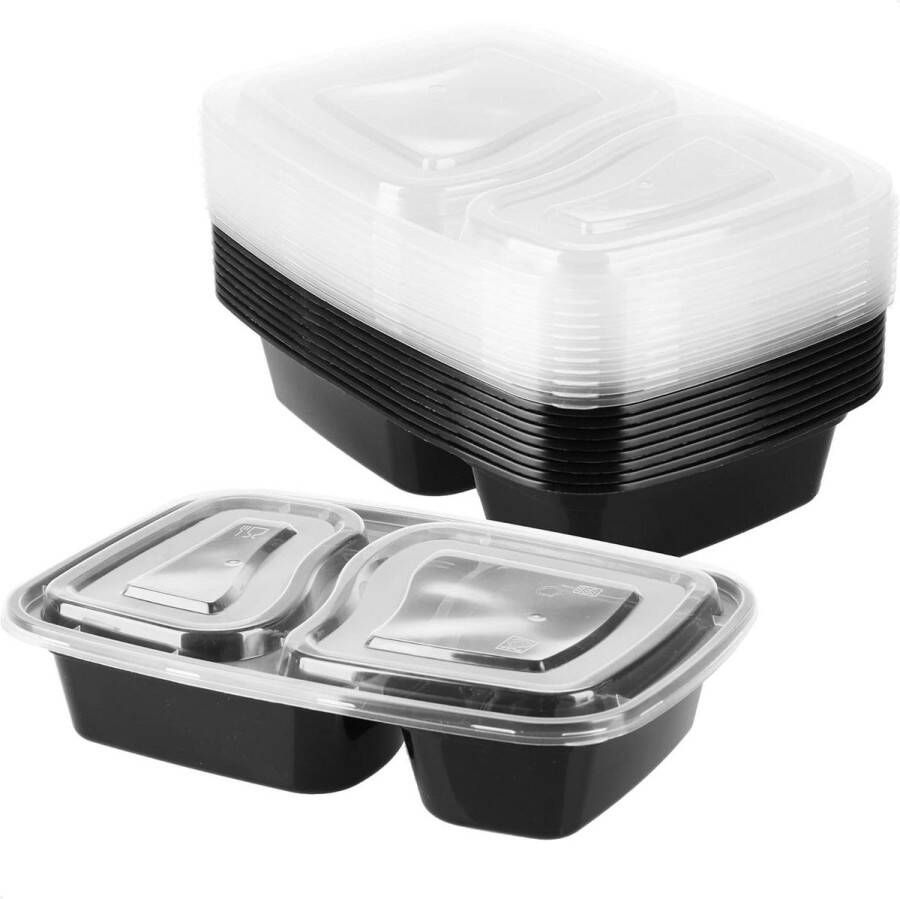 10x opbergkom met deksel meal prep container foodbox 2 compartimenten fresh opbergdoos 10 stuks zwart 2 delen voorraaddozen met deksel keukenopslag Meal prep bakjes