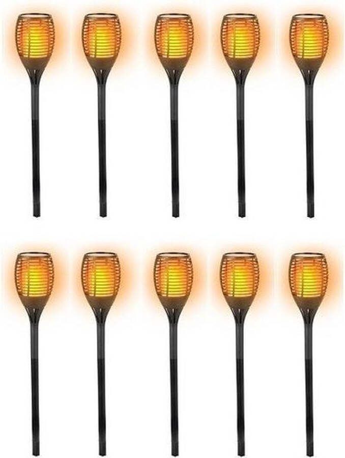 Lifetime Garden 10x Solar LED tuinfakkels zwart 77 cm Tuinverlichting tuindecoratie led fakkels