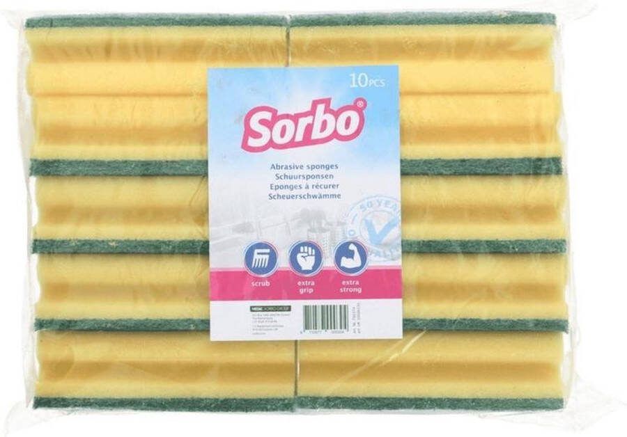 10x Sorbo schuurspons schoonmaakspons met groene schuurvlak 14 x 7 x 4 5 cm viscose afwasaccessoires schoonmaakartikelen
