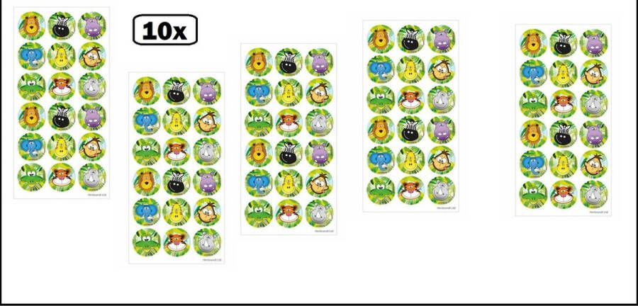 10x Stickervel 18 stuks Jungle Safari Sticker verjaardag thema feest wilde dieren fun plakken