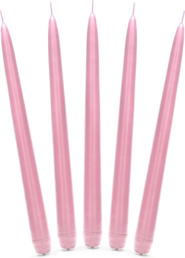 Merkloos Sans marque 10x stuks Dinerkaarsen licht roze 24 cm 5 Branduren Kandelaar kaarsen
