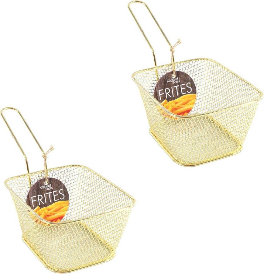 Merkloos Sans marque 10x stuks gouden patat snack serveermandjes frietmandjes 14 cm Tafeldecoratie Patat snack serveren in een mandje
