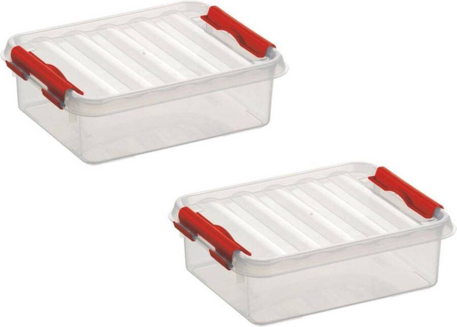 10x stuks sunware Q-Line opbergboxen opbergdozen 1 liter 20 x 15 x 6 cm kunststof Platte opslagboxen Opbergbakken kunststof transparant rood