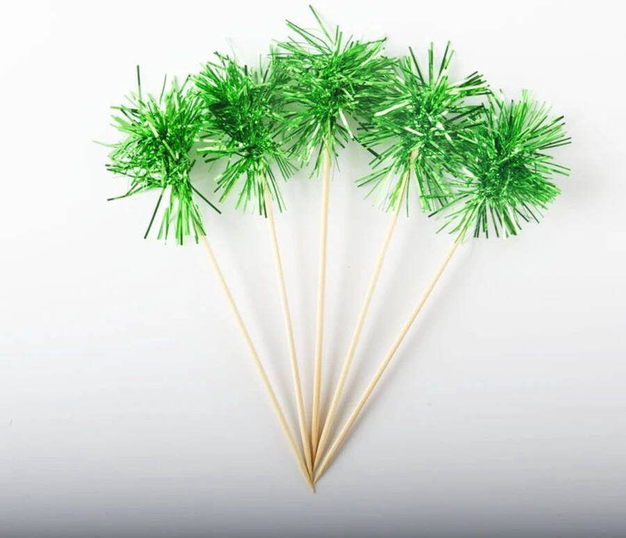 10x Vuurwerkstokjes Groen Houten cocktailprikkers groen gekleurde prikkertjes Cake Toppers Drink Cocktail Tool Party fruitspies verjaardag feest vuurwerk prikkers