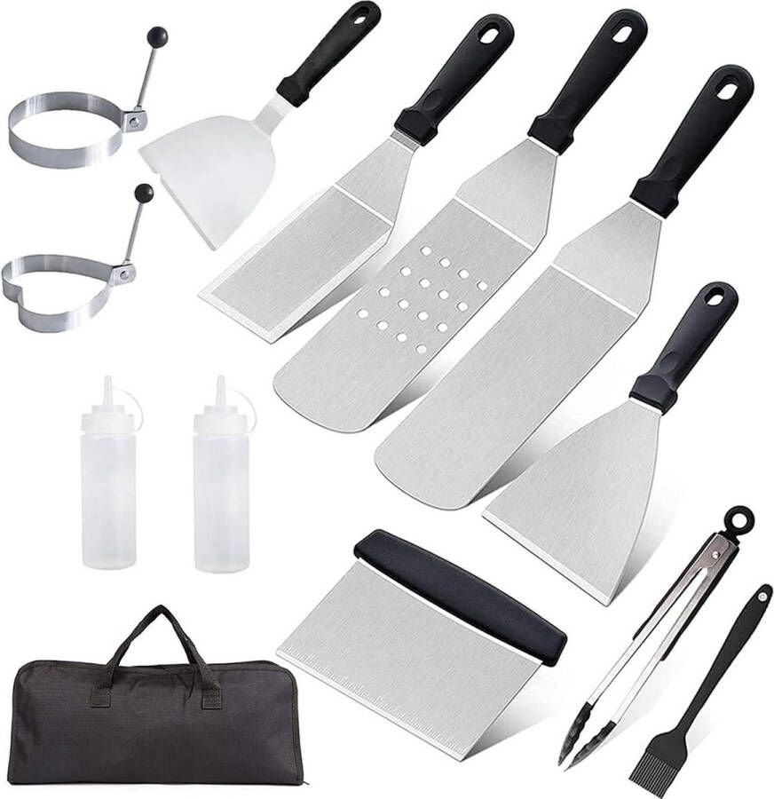 11-delige Grillspatelset van roestvrij staal voor professionele BBQ en Teppanyaki barbecue set