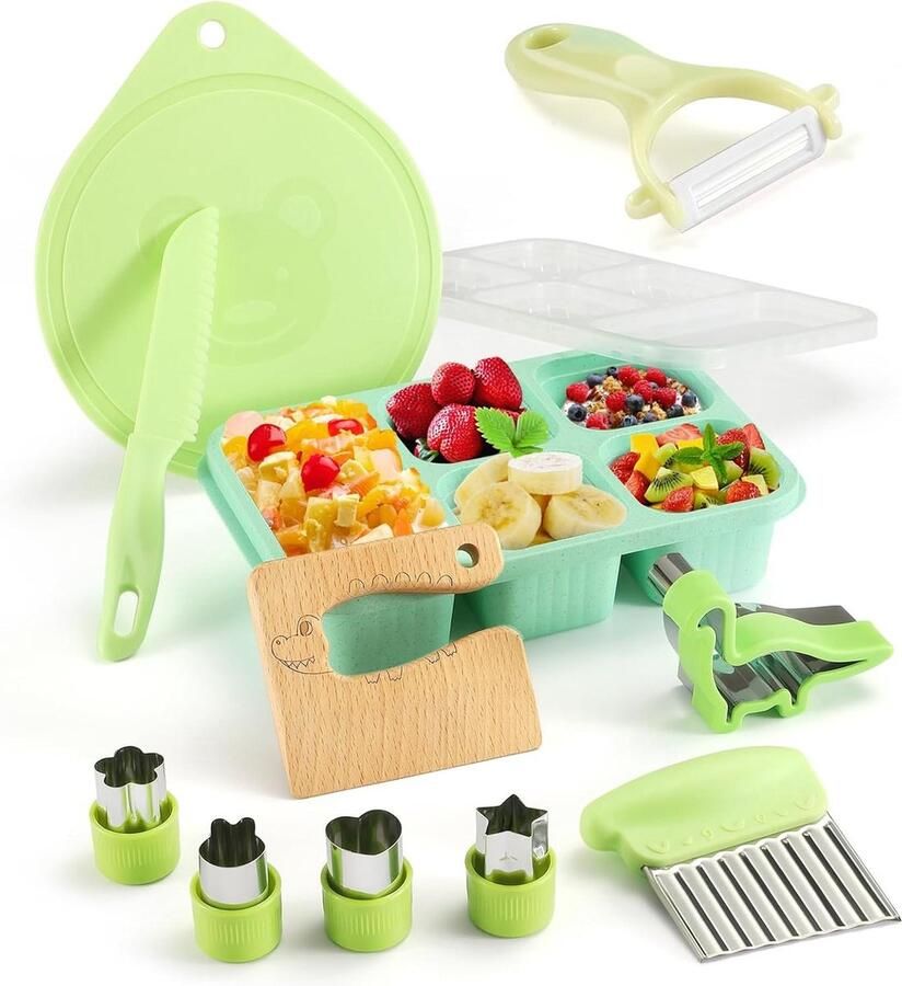 11-delige kinderkeukenmessenset voor peuters snijden en koken van groenten of fruit inclusief dunschiller veiligheidsmessen vanaf 2 jaar cadeausets krokodil Kindermessen