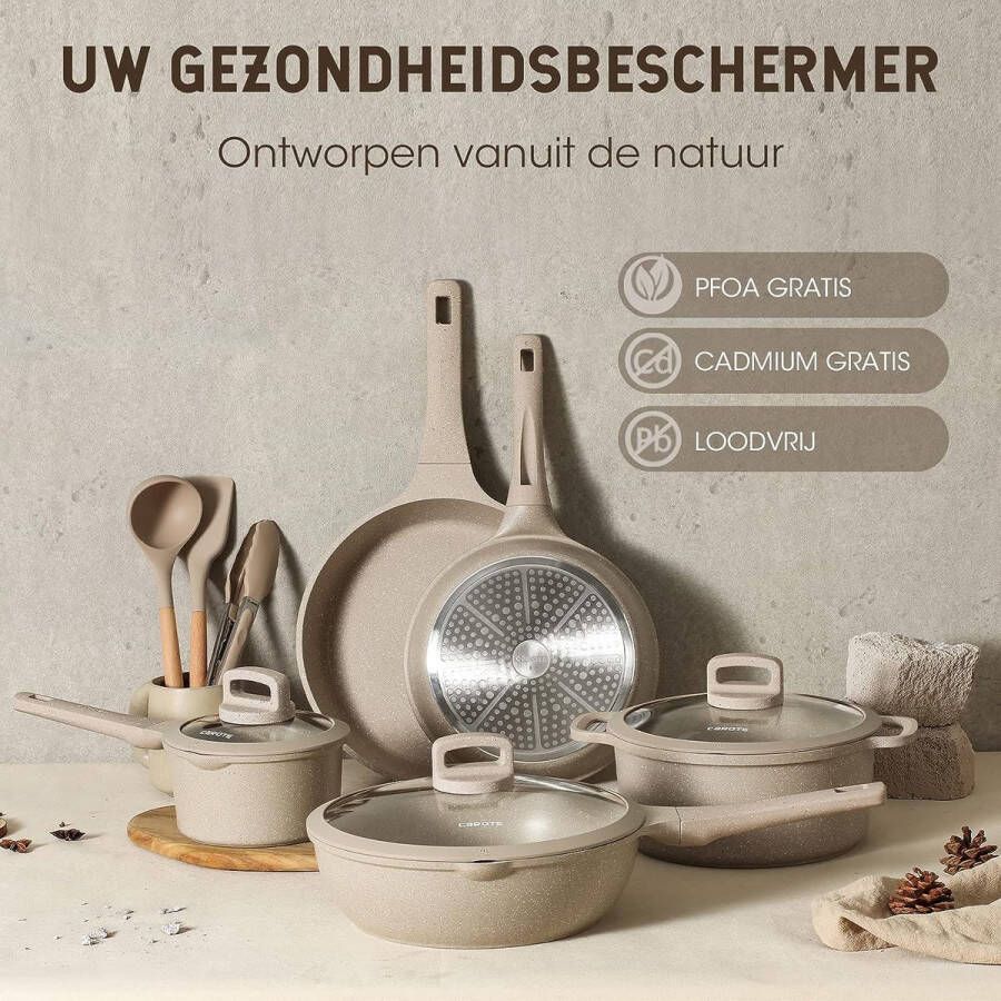 11-delige Kookgerei Set: Pannen 24 28cm Wok 28cm & Sauspannen 16 24cm + Accessoires Geschikt voor Alle Kookplaten