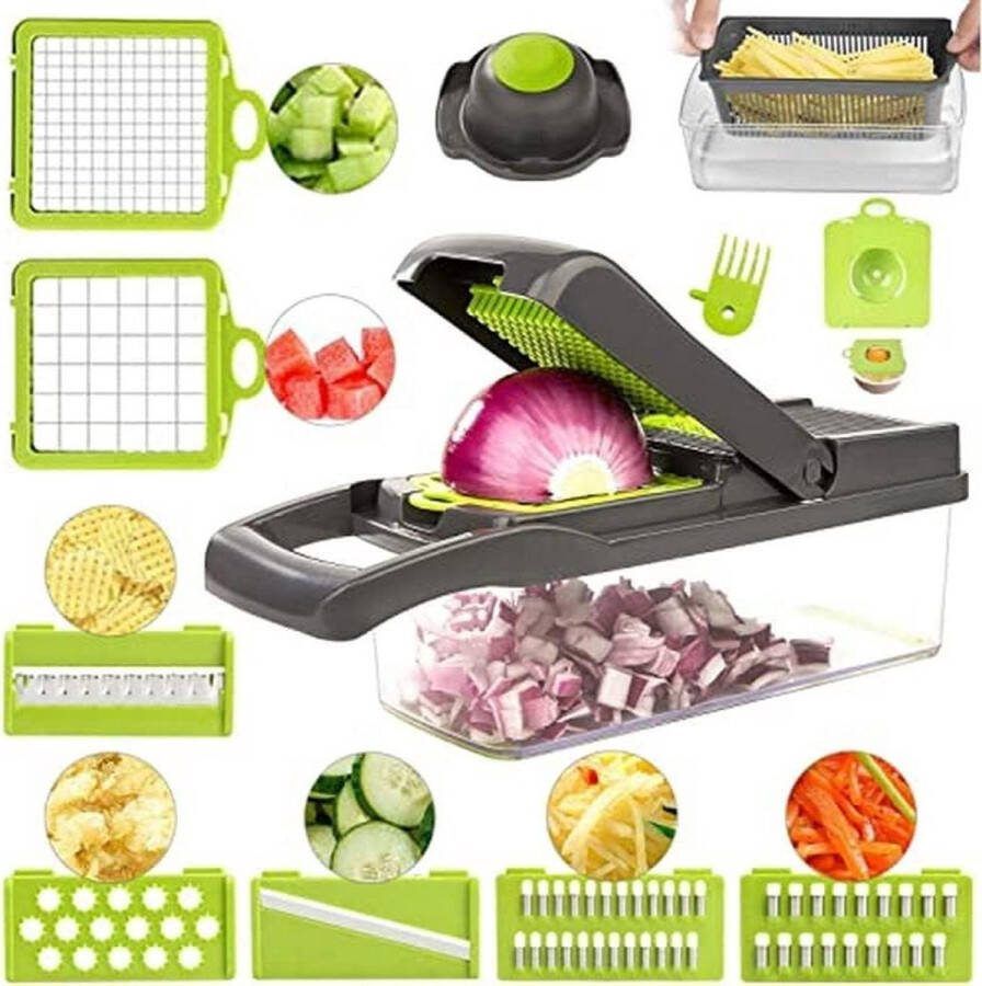 11-in-1 Groentesnijder en uiensnijder Saladesnijder voor aardappels Handgroenteschaaf voor groentespaghetti wortel komkommer aardappel pompoen courgette en uien