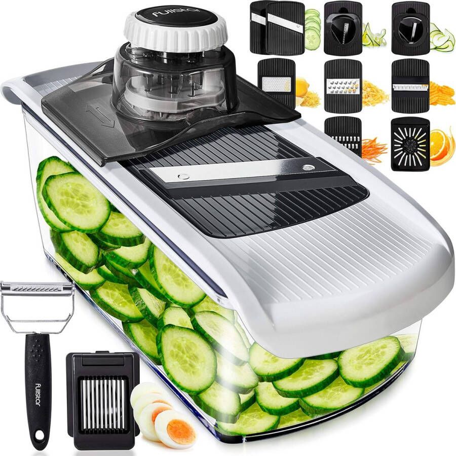 11-in-1 Mandoline Snijder Professionele Plantaardige Snijmachine Spiraalsnijder Handmatige Keuken Mandoline Snijmachine Kaasrasp Julienne Zester Sapcentrifuge Eisnijder Eierscheider Dunschiller