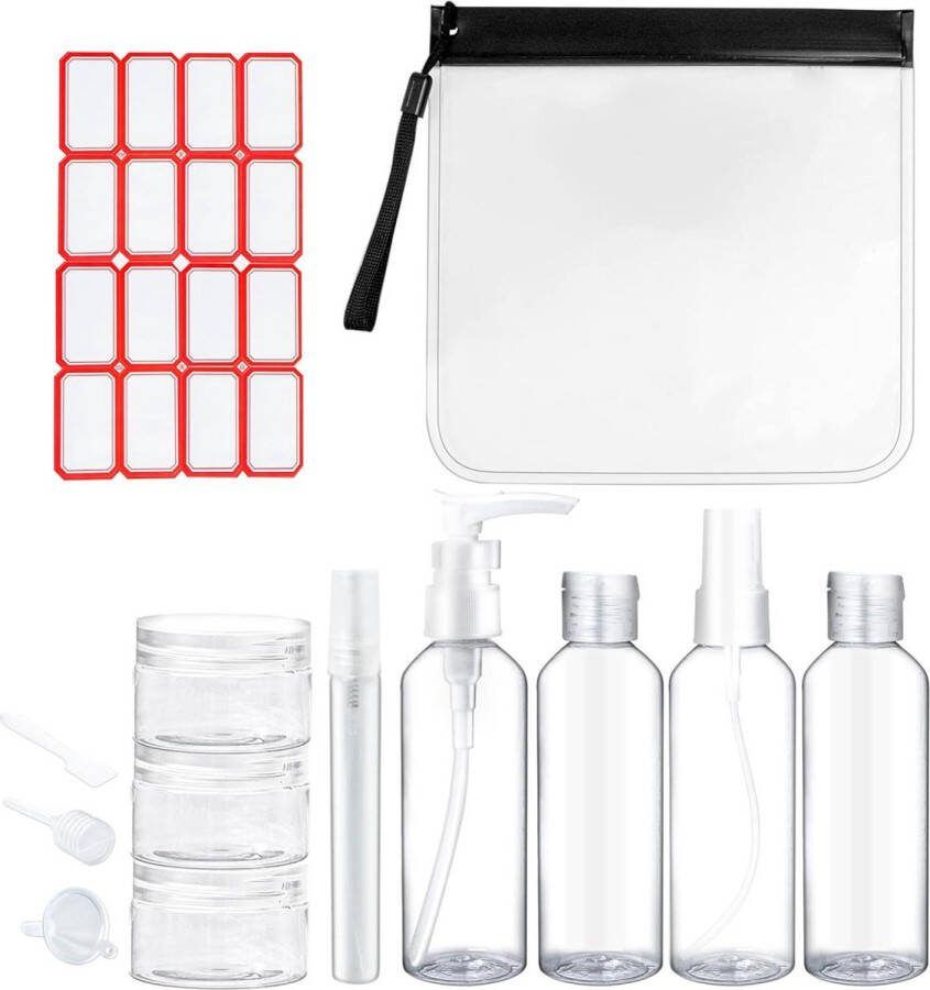 11 stuks reisflessen voor toiletartikelen navulbare en doorzichtige set van 100 ml met etiketten reisflesjes handbagage