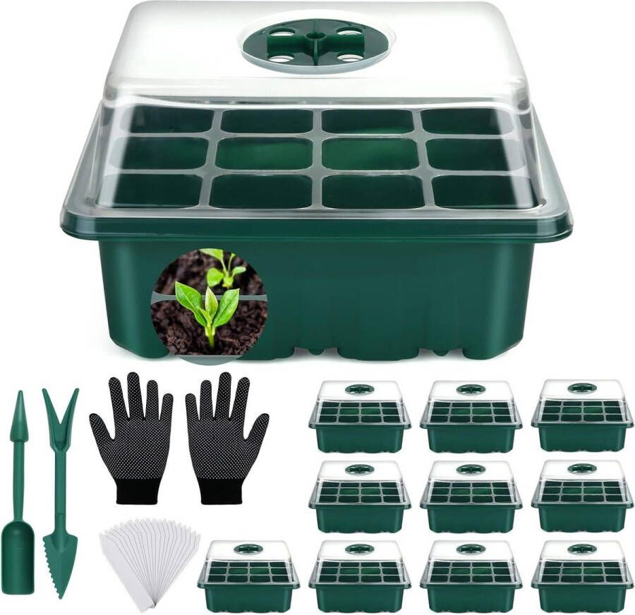 11 stuks zaadstarterbak 12 cellen plastic kweekbak met deksels binnenkweekpotten voor kiemplanten Kweekbak