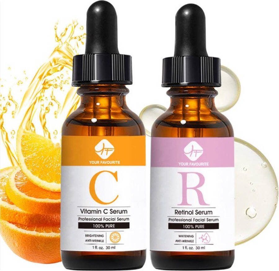 1+1 !!!! Vitamine C Serum + Retinol Serum Met Vitamine E & Hyaluronzuur Gezichtsserum Collageen Anti Rimpel Anti Acne Tegen Pigmentvlekken 30ml + 30ml