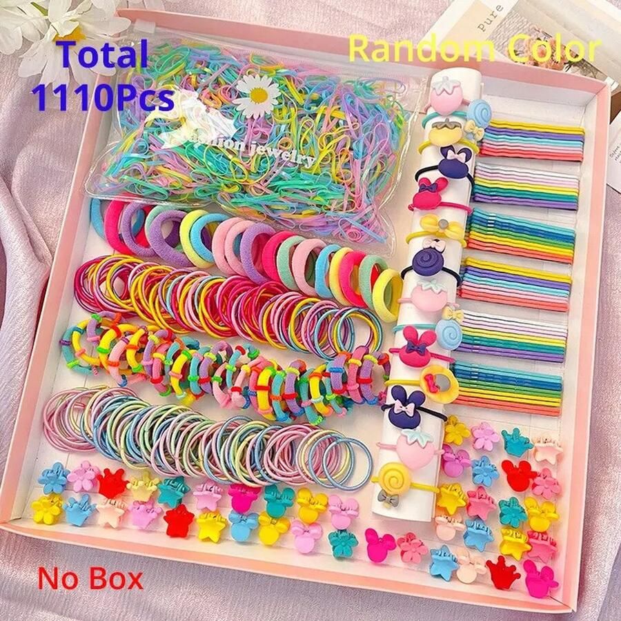 1110 STUKS Haaraccessoires Set Kapsel Huis Spelen Speelgoed Meisje Elastische Haarbanden Haarspelden Bloem Haarkooien Haarbanden