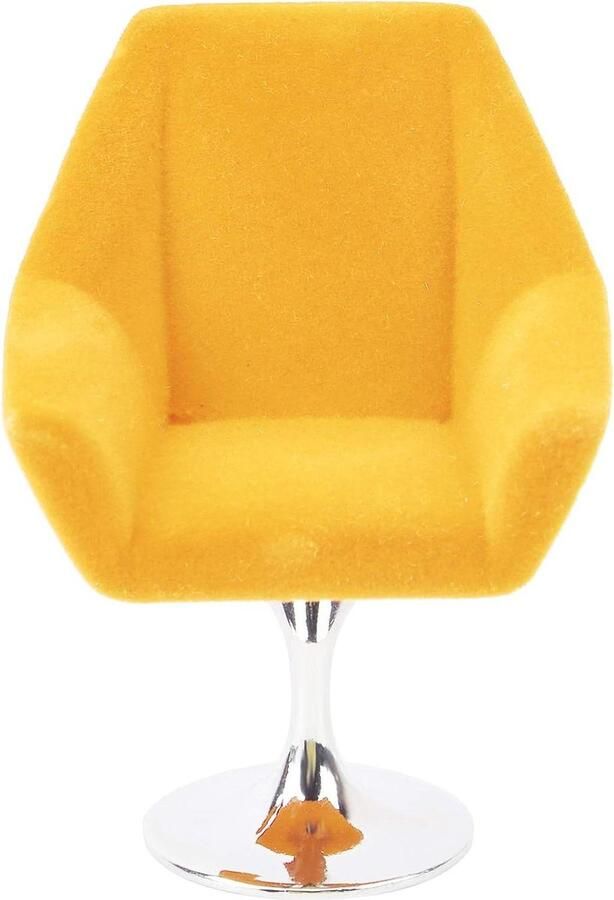 1:12 Draaiende Massief Houten Fauteuil voor Poppenhuis Gele Miniatuur Woonkamer Meubels Model poppenstoel