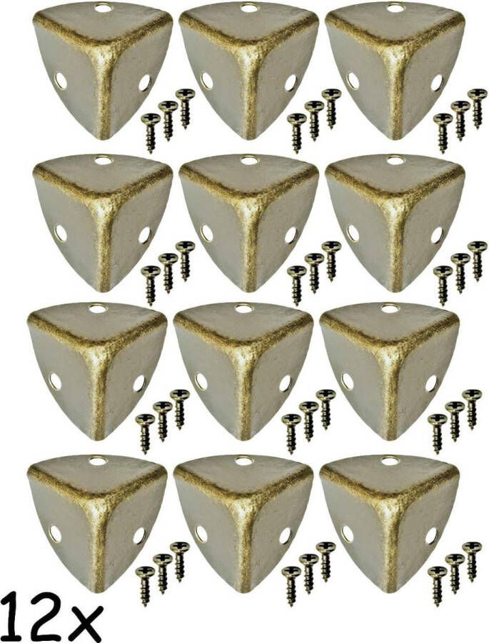 12 afgeronde antieke meubelhoeken beschermende hoeken metalen beslag voor koffers meubels planken randbescherming vintage antieke koperen look 12 stuks inclusief schroeven