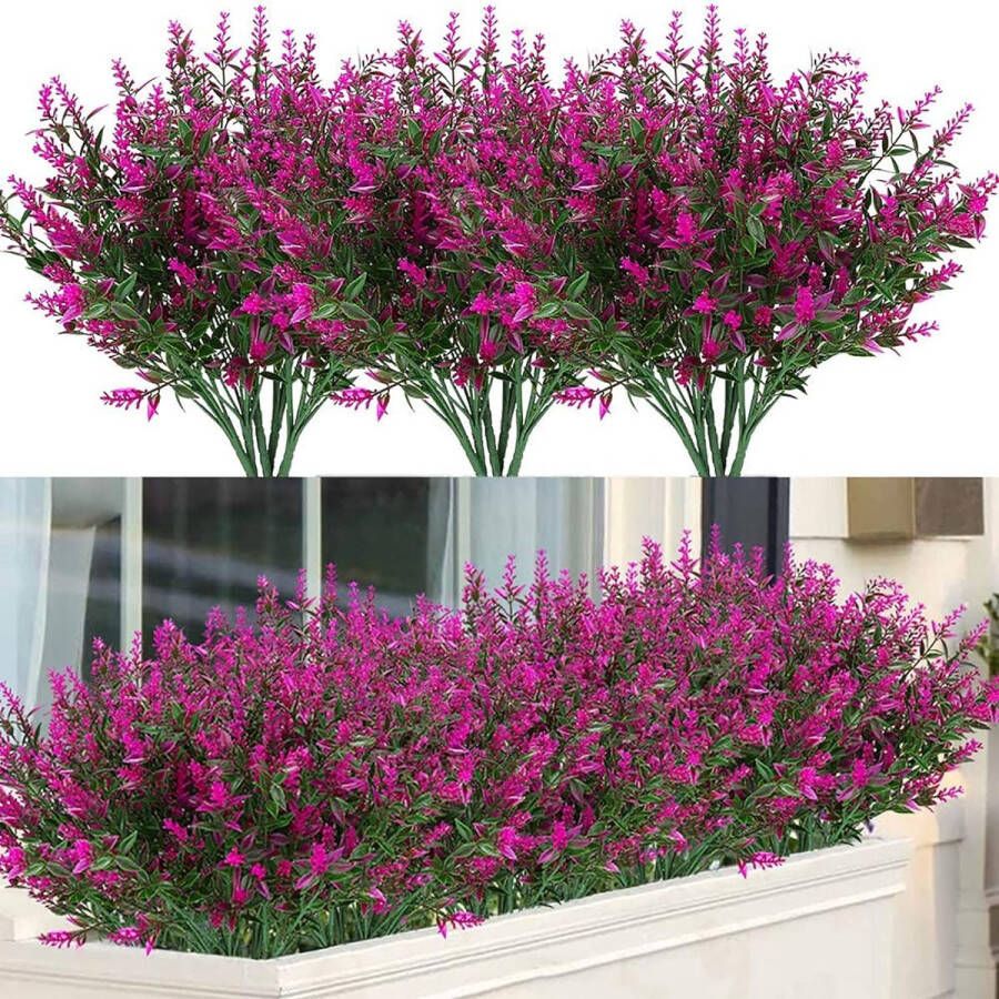 12 bundels kunstbloemen buiten kunstbloemen UV-bestendige struiken planten voor het ophangen van plantenbakken thuis bruiloft veranda raam tuindecoratie (Fuchsia)