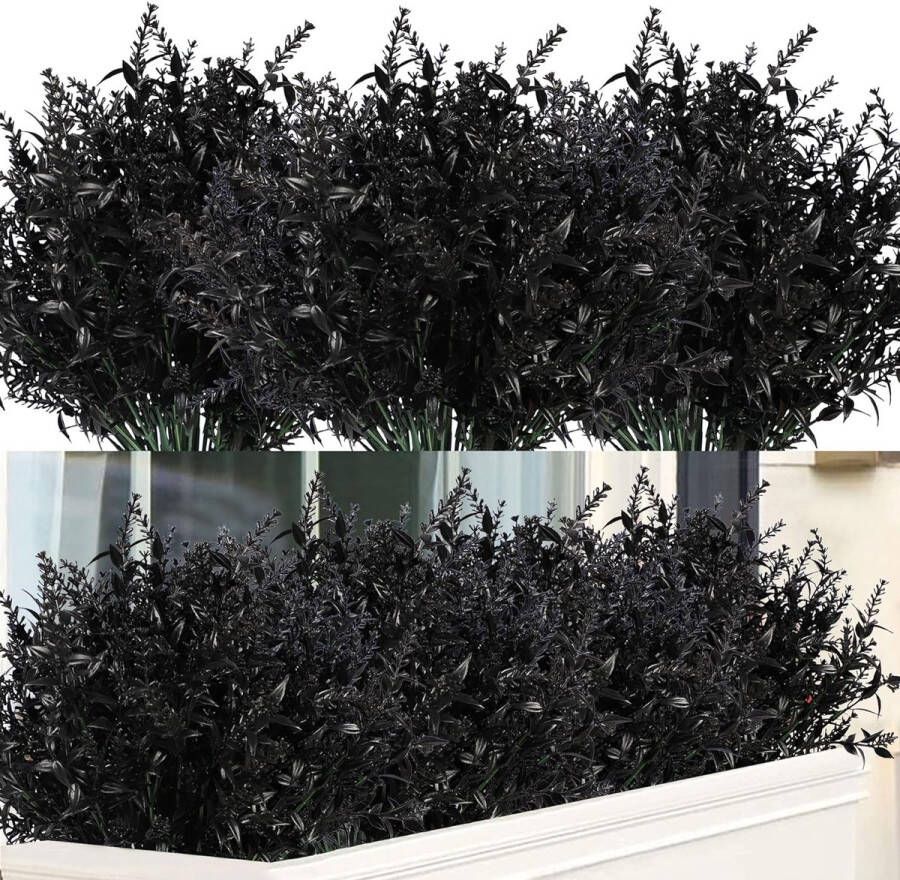 12 bundels kunstbloemen lavendel UV-bestendige outdoor plant bush kunstplanten faux struiken voor Halloween Thanksgiving decoratie (zwart)