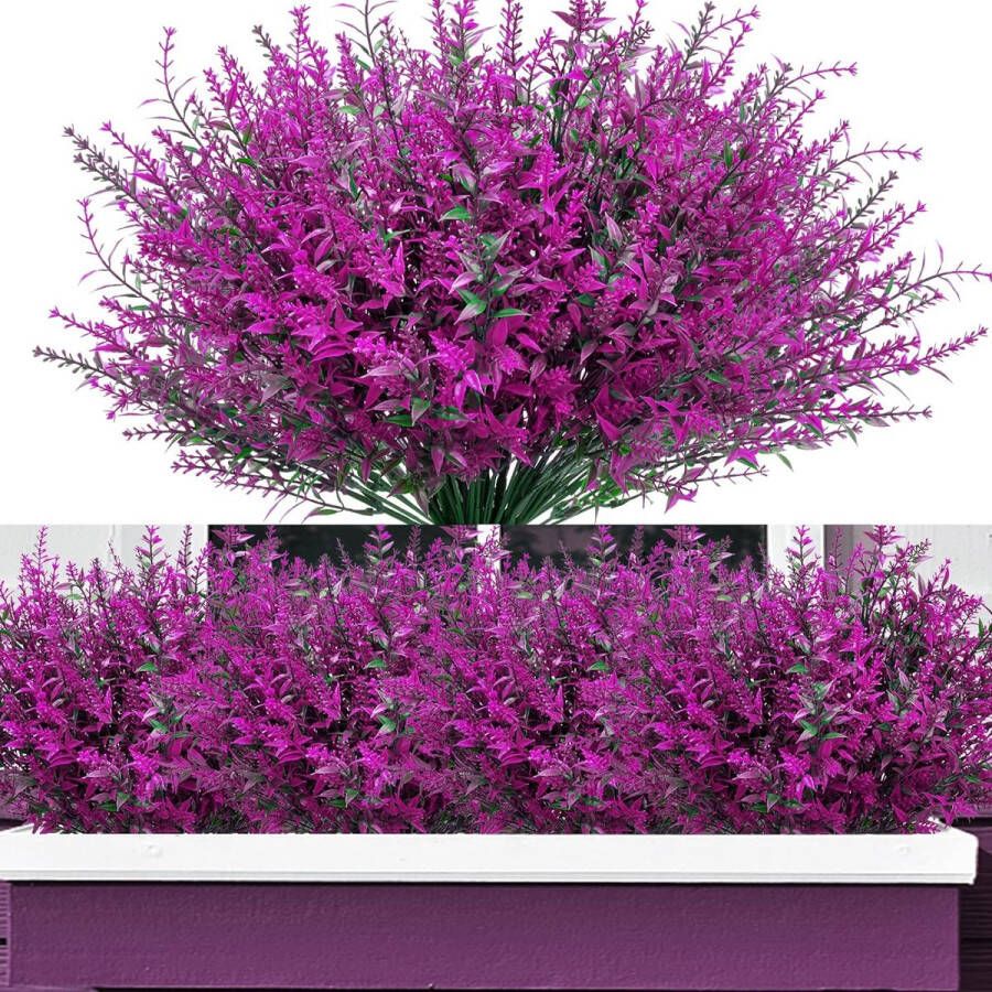 12 bundels kunstmatige lavendelstruiken Kunstbloemen voor buiten kunstbloemen balkonplanten weerbestendig UV-bestendig plastic bloemen voor buiten binnen balkon tuin balkon